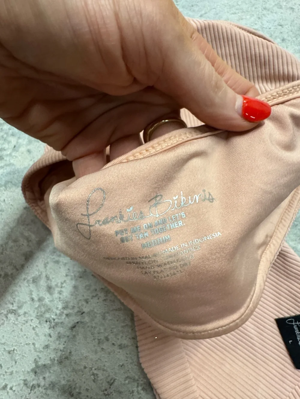 Frankie's Bikinis Ribbed One-Shoulder Bikini in Blush